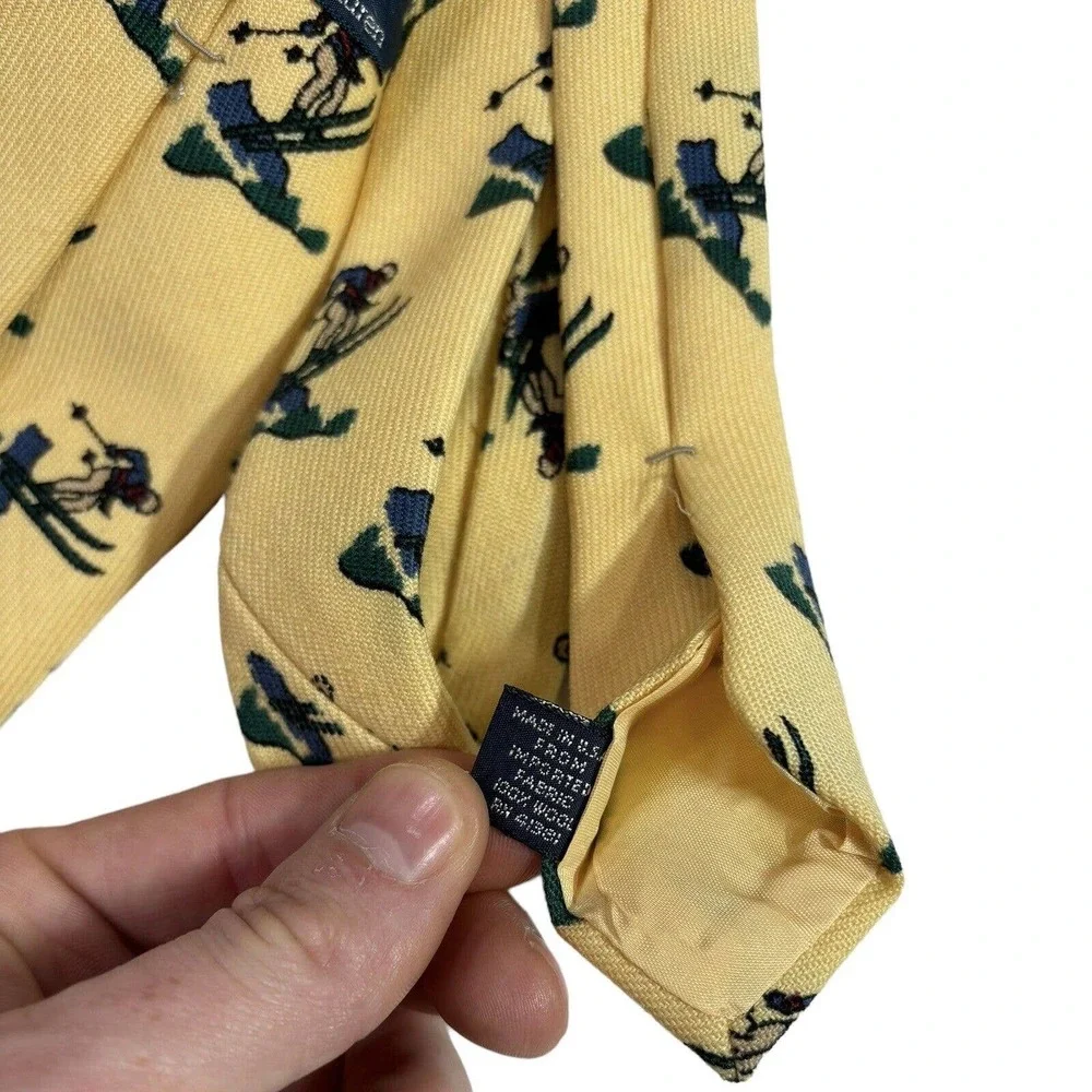 Vintage Polo‎ by Ralph Lauren Tie Handmade 100% Wool Yellow Ski Logo USA